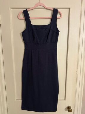 Dark Navy Sheath Dress - Sleeveless Square Neck
